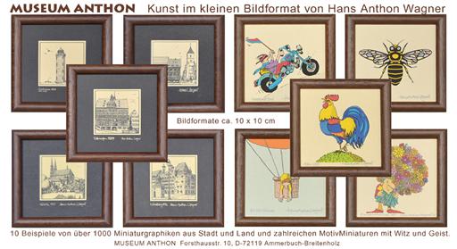 10 x 10 cm Miniaturgraphiken von Anthon Wagner